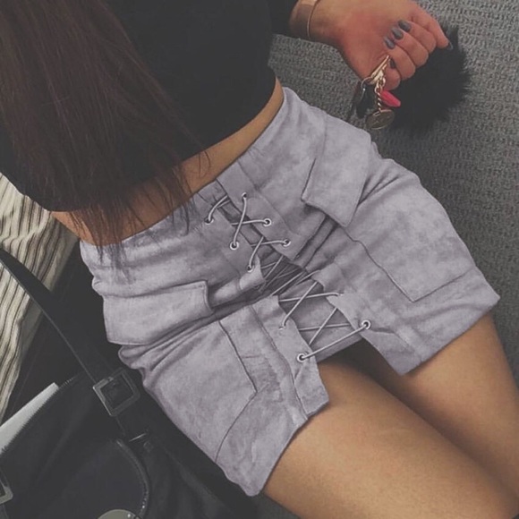 Dresses & Skirts - Lace Up Sueded Stretchy Mini Skirt